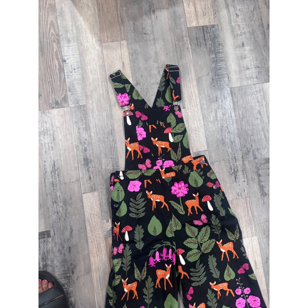 Princess Highway Woodland Deer Mushroom Wide Leg Overalls Black Pink Womens 6 - Picture 3 of 8